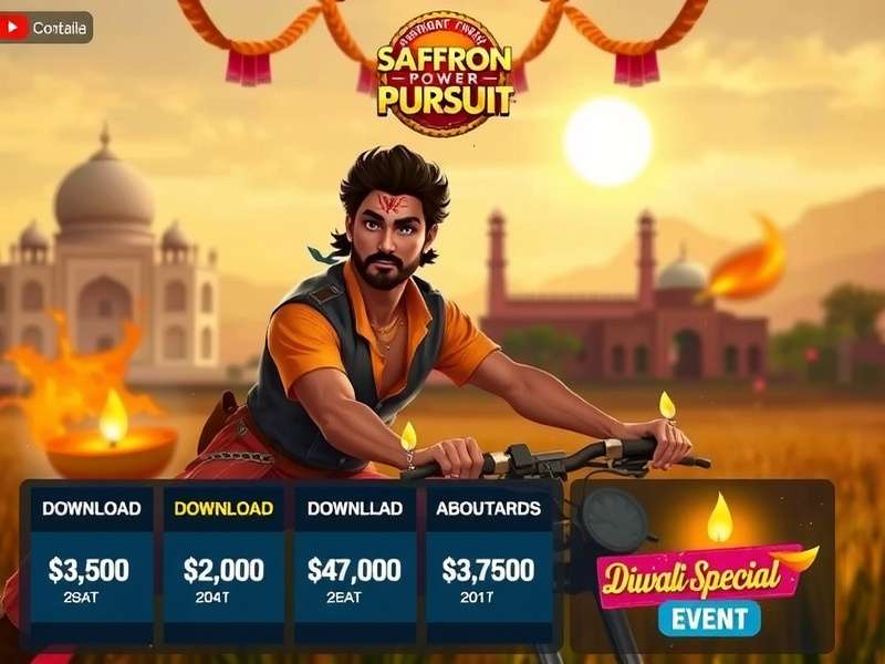 Saffron Power Pursuit gameplay screenshot showing character in Indian landscape